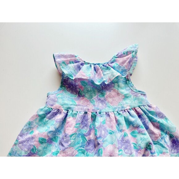 Vintage Baby Girl CHUCKLES Blue Purple Floral Poly Cotton Prairie Dress, Size 2 - Picture 5 of 10